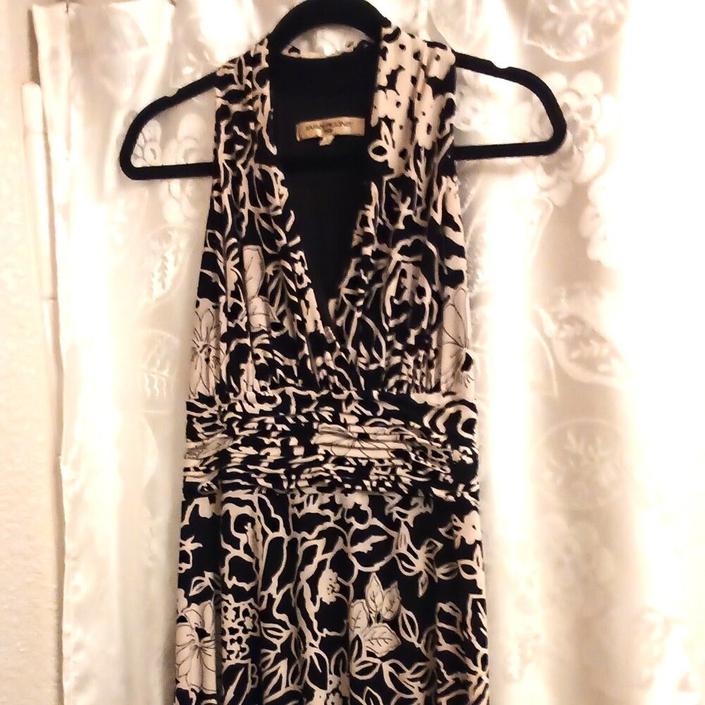 Evan-Picone Dress Black & Cream Floral - Halter Style - Size 6